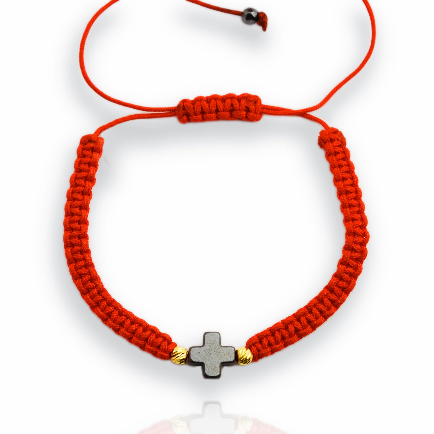 Gold on red thread with hematite