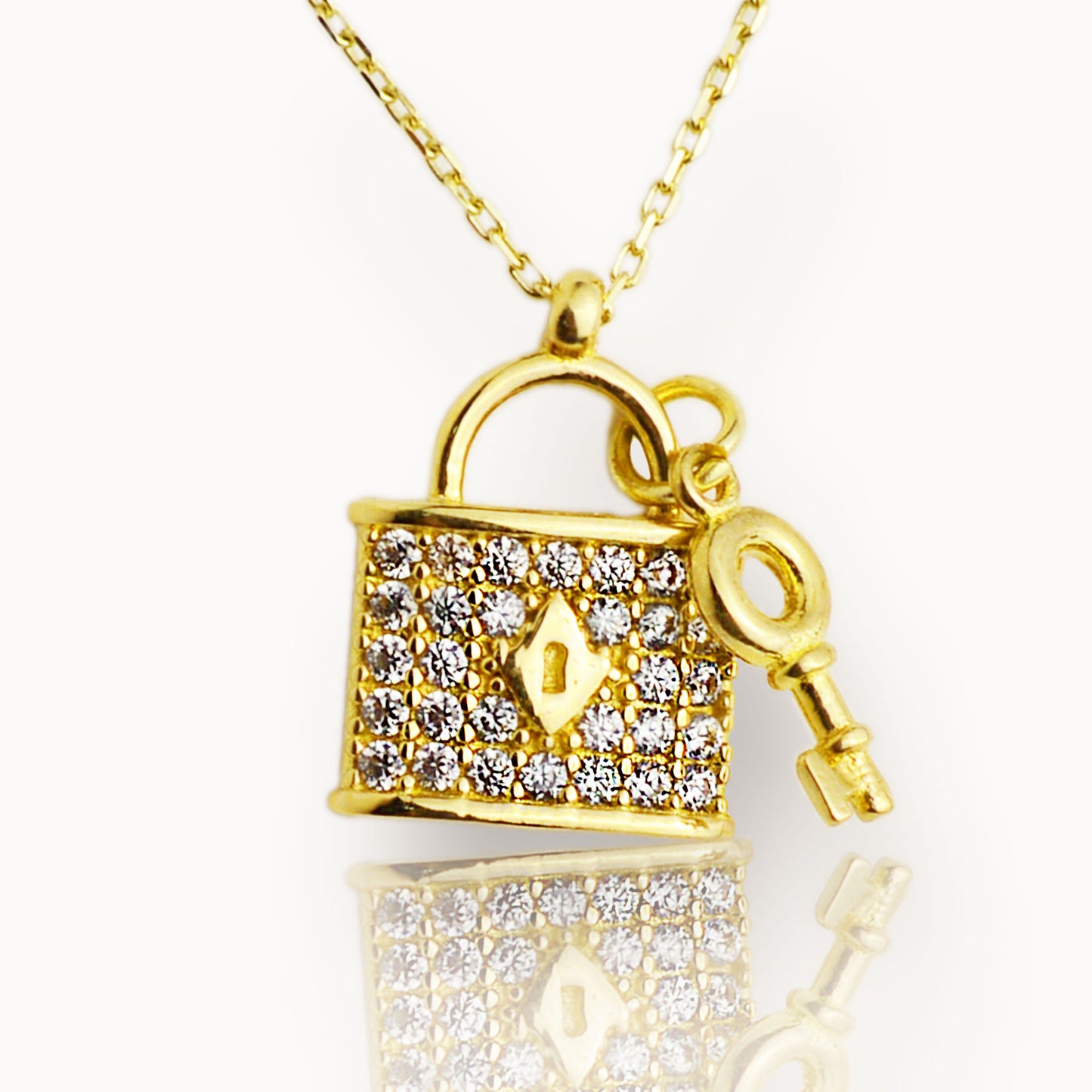 Gold Necklace - Padlock + Key