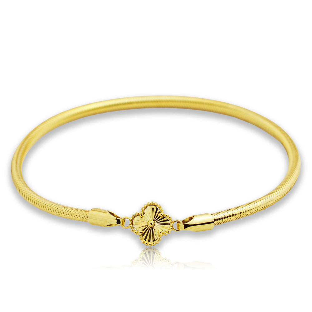 Дамска златна еластична гривна 14К – детелина Clover, жълто злато, 2.45 г