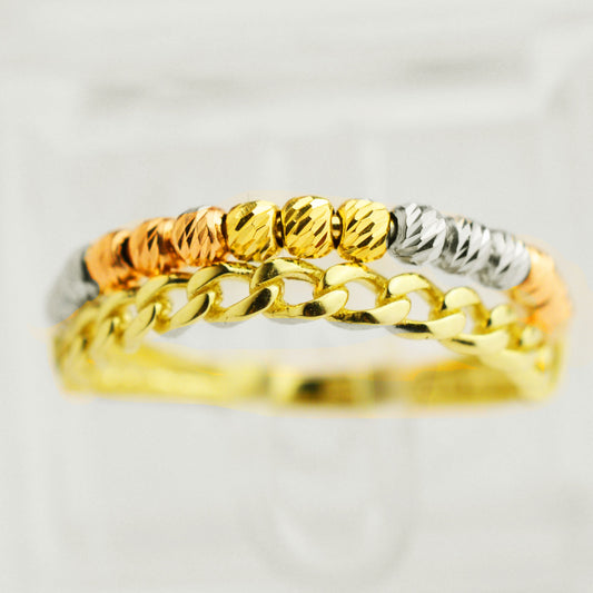 Пръстен от жълто, бяло и розово злато