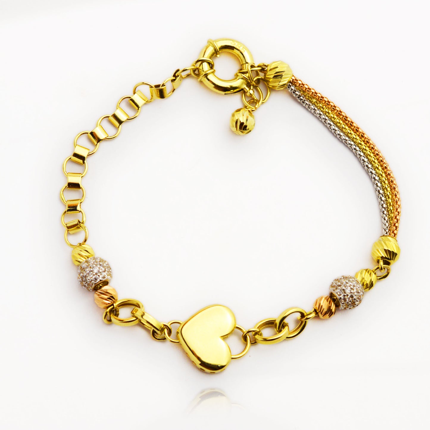 Gold bracelet made of white, yellow and rose gold