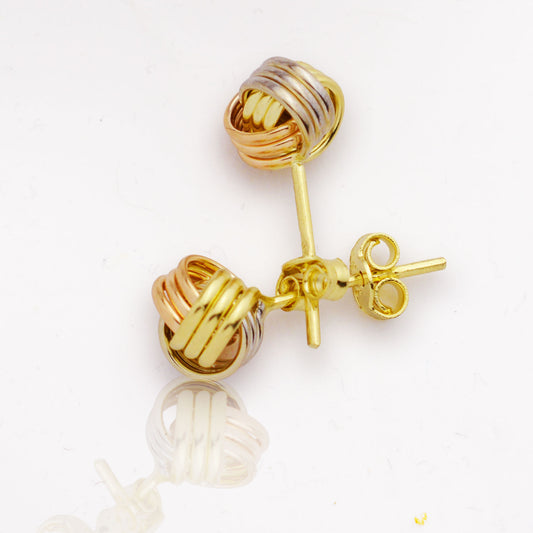 Обици на винт - бяло, жълто и розово злато (6.5мм)