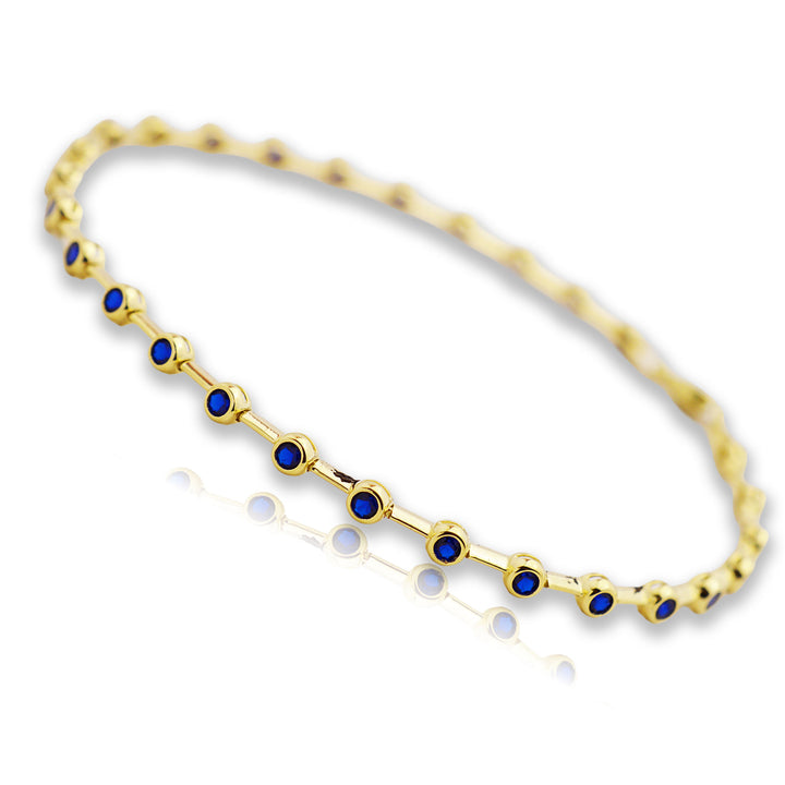 Дамска златна гривна 14К – син цирконий, жълто злато, 18 см, 3.85 г