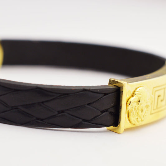 Българска плътна гривна с кожа