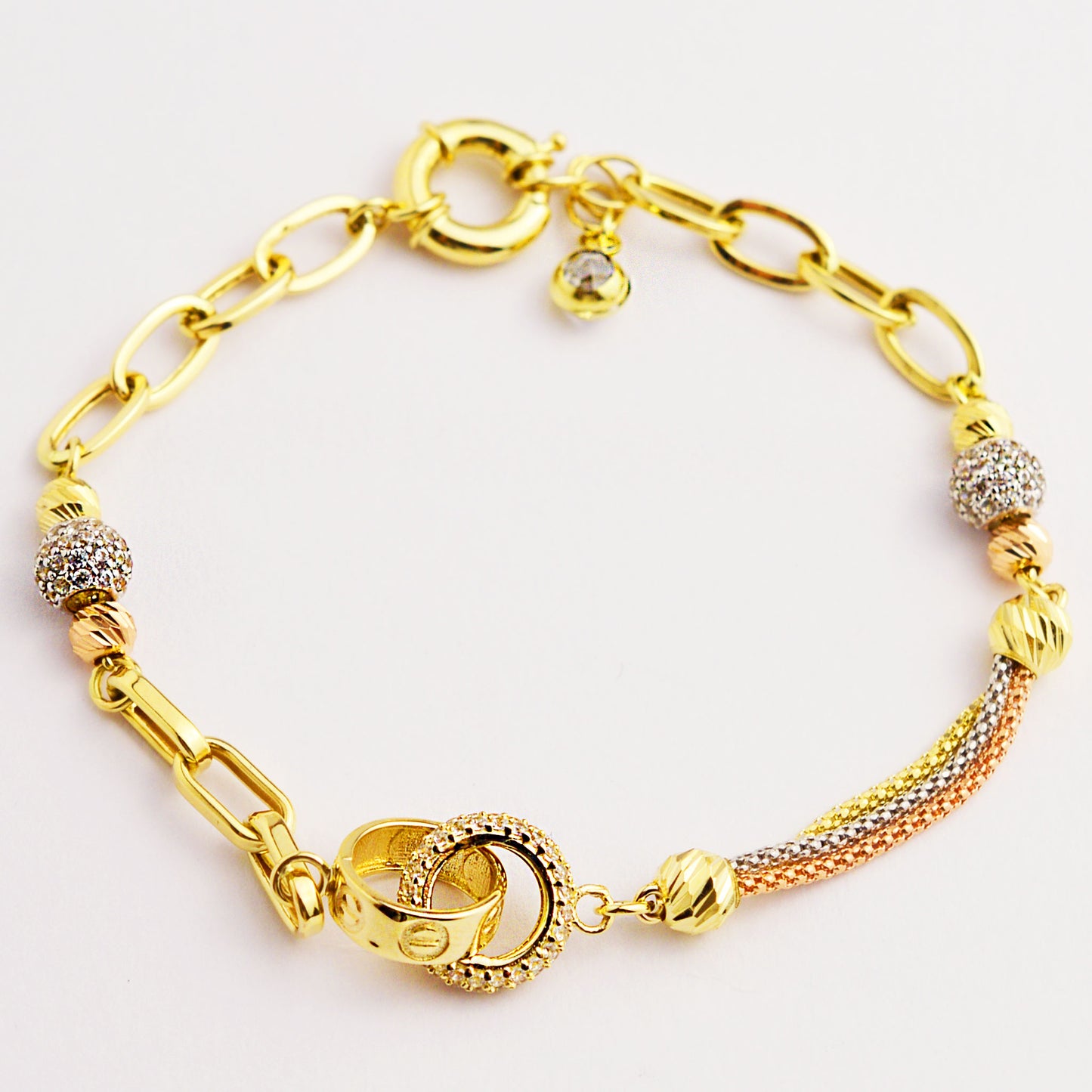 Women's gold bracelet made of white, rose and yellow gold