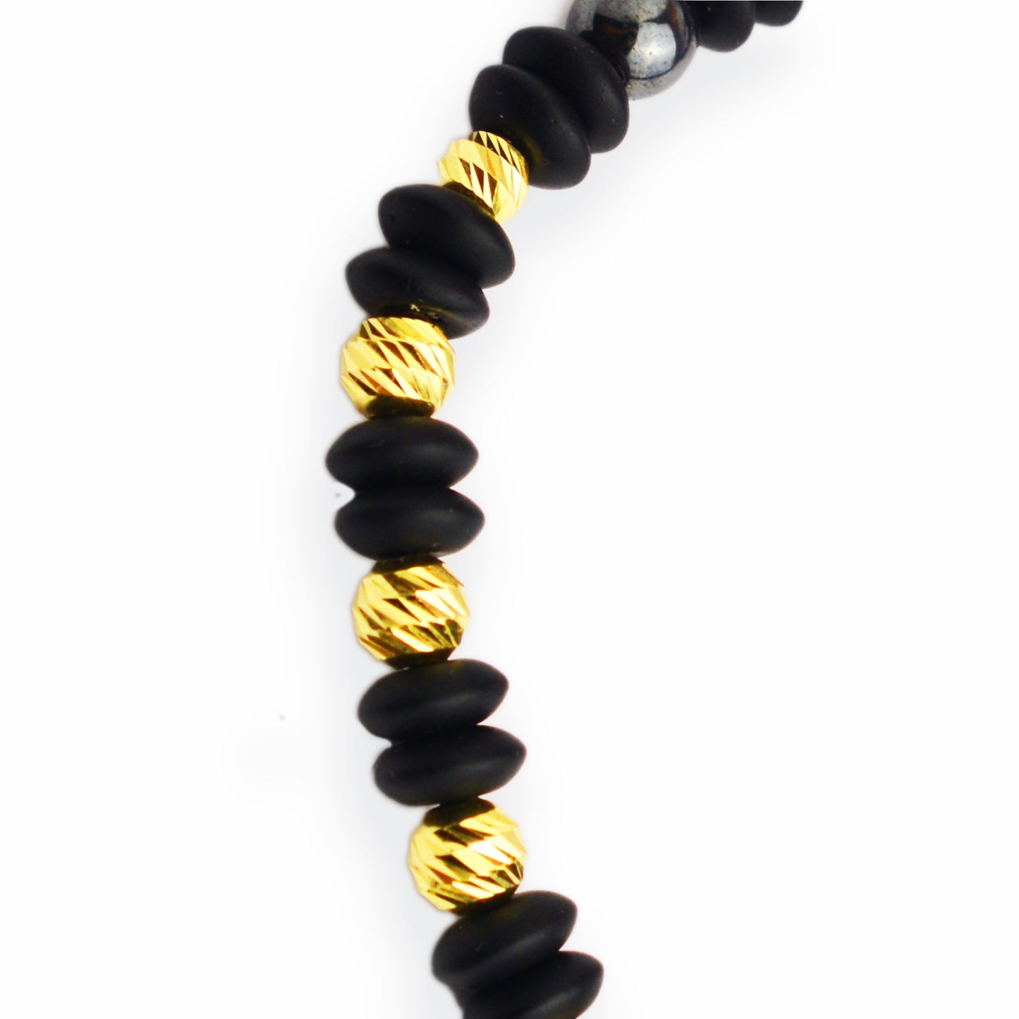 Gold on black thread with onyx and hematite
