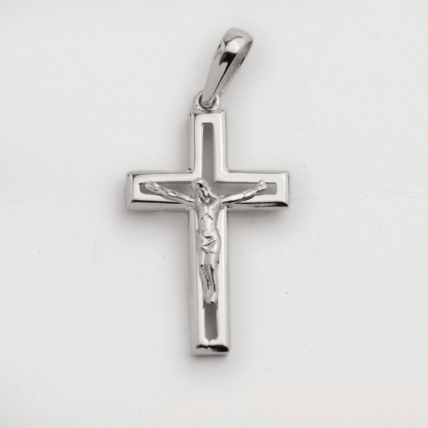 Златна висулка от бяло злато - Кръст (2см)