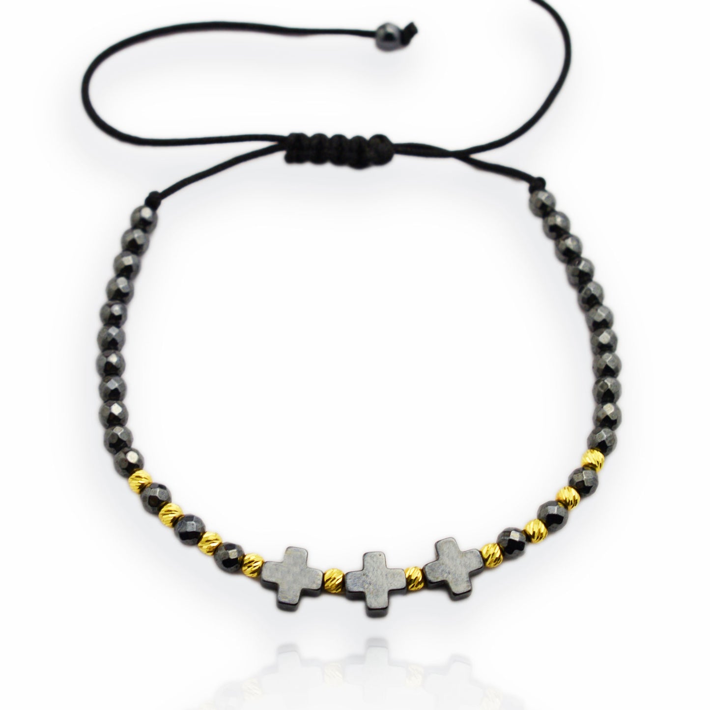 Gold on black thread with hematite