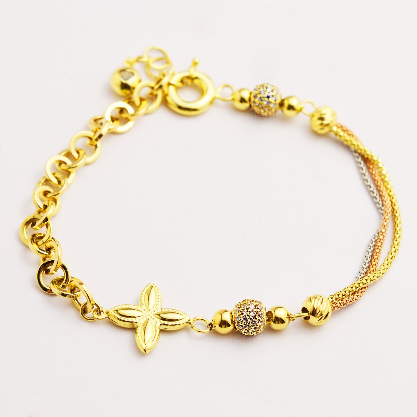 Златна дамска гривна от бяло, розово и жълто злато Yaniko Gold