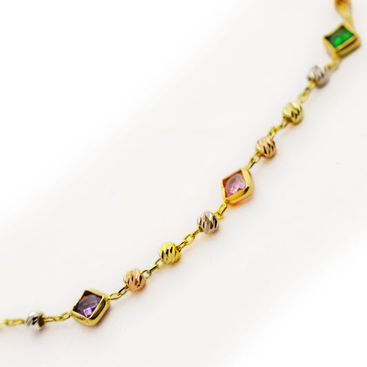 Златна гривна с бяло, жълто и розово злато