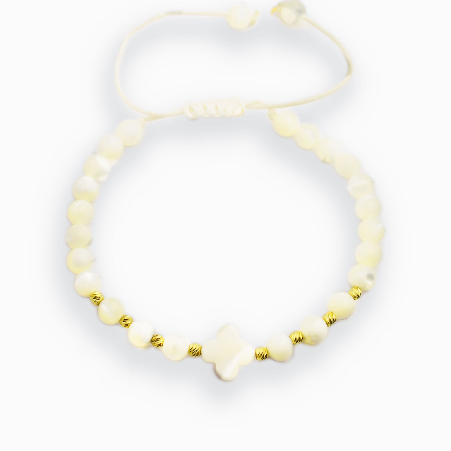 Gold on black thread with mother of pearl