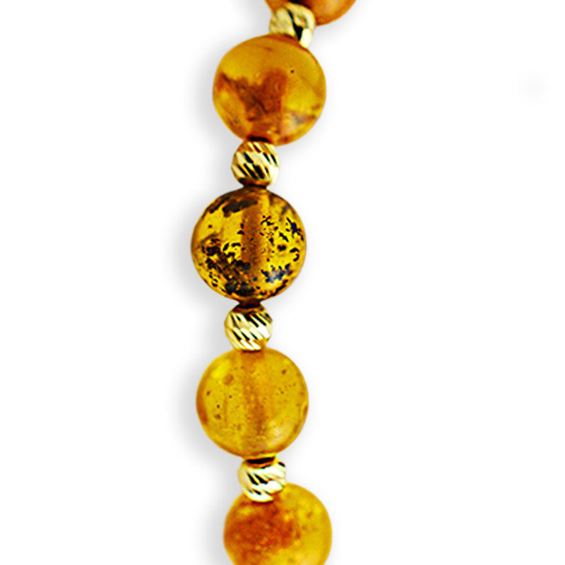 Златна гривна на конец с кехлибар - Yaniko Gold