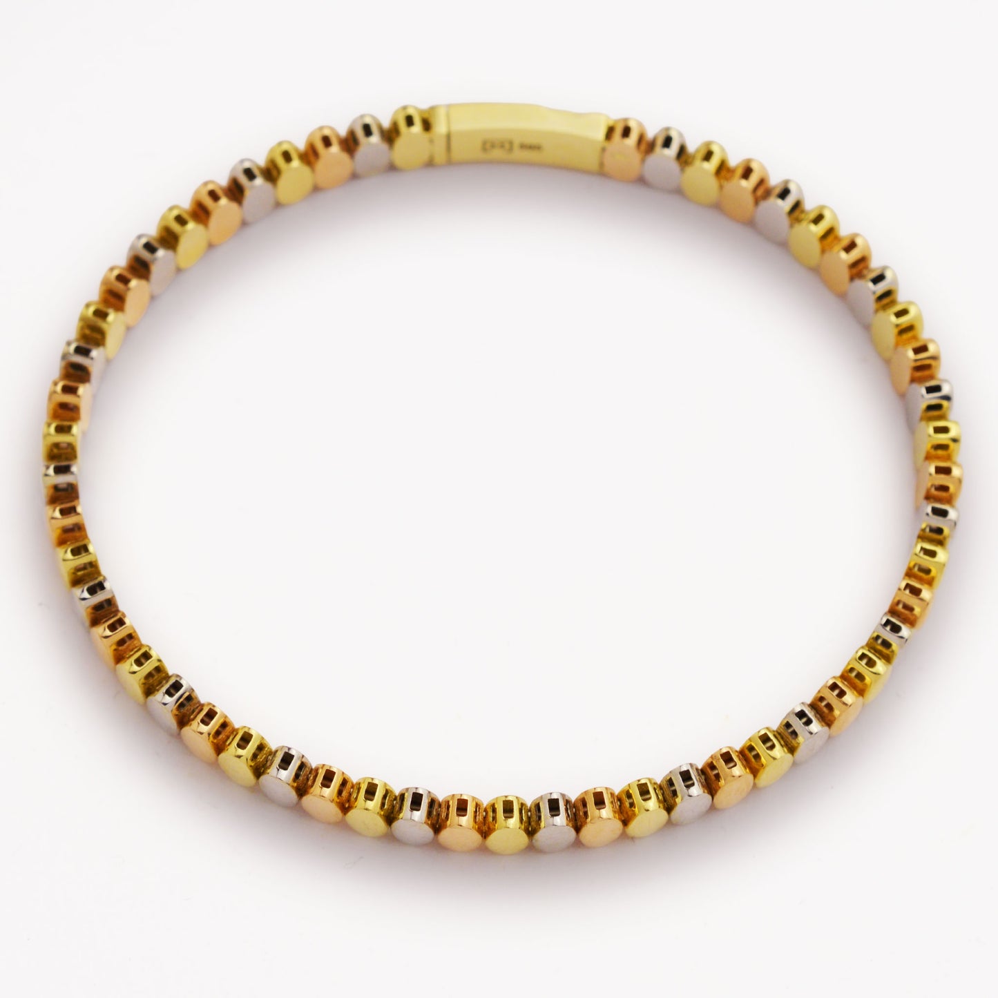 Златна твърда гривна с бяло, жълто и розово злато