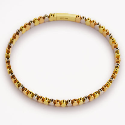 Златна твърда гривна с бяло, жълто и розово злато