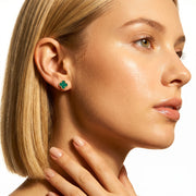 Дамски златни обеци на винт 14К – детелина Clover с малахит, 11 мм