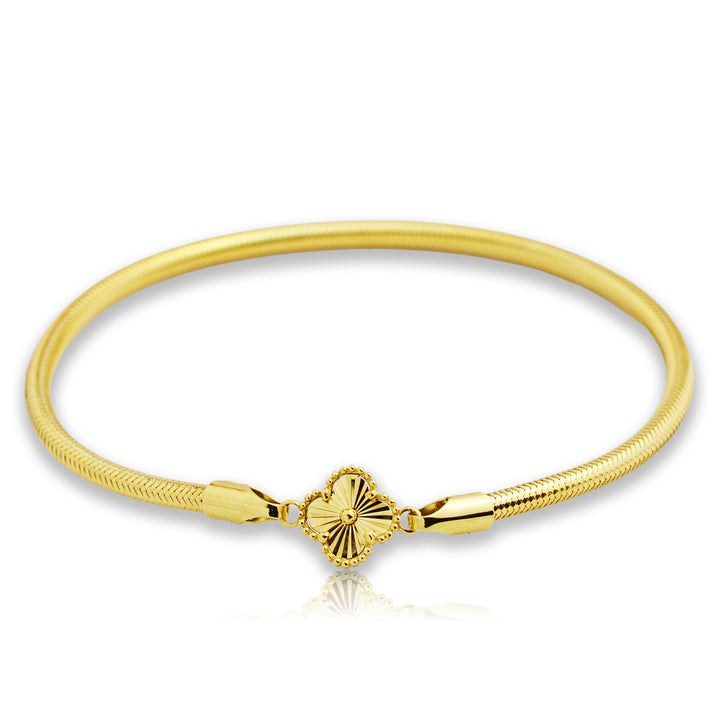 Дамска златна еластична гривна 14К – детелина Clover, жълто злато, 2.45 г