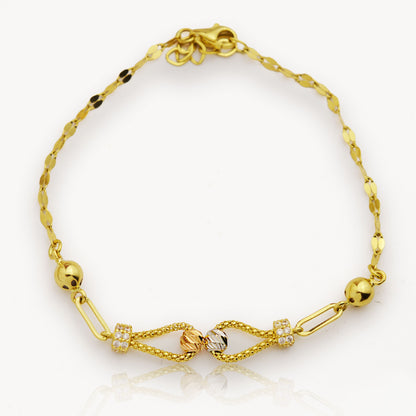 Златна гривна от бяло, розово и жълто злато