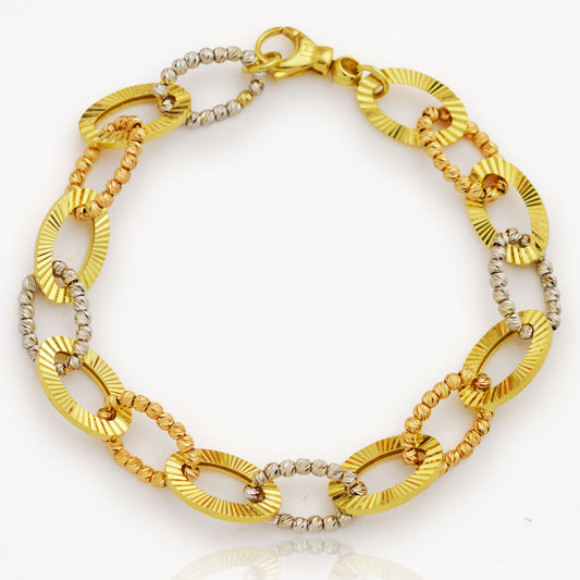 Златна гривна бяло, жълто и розово злато