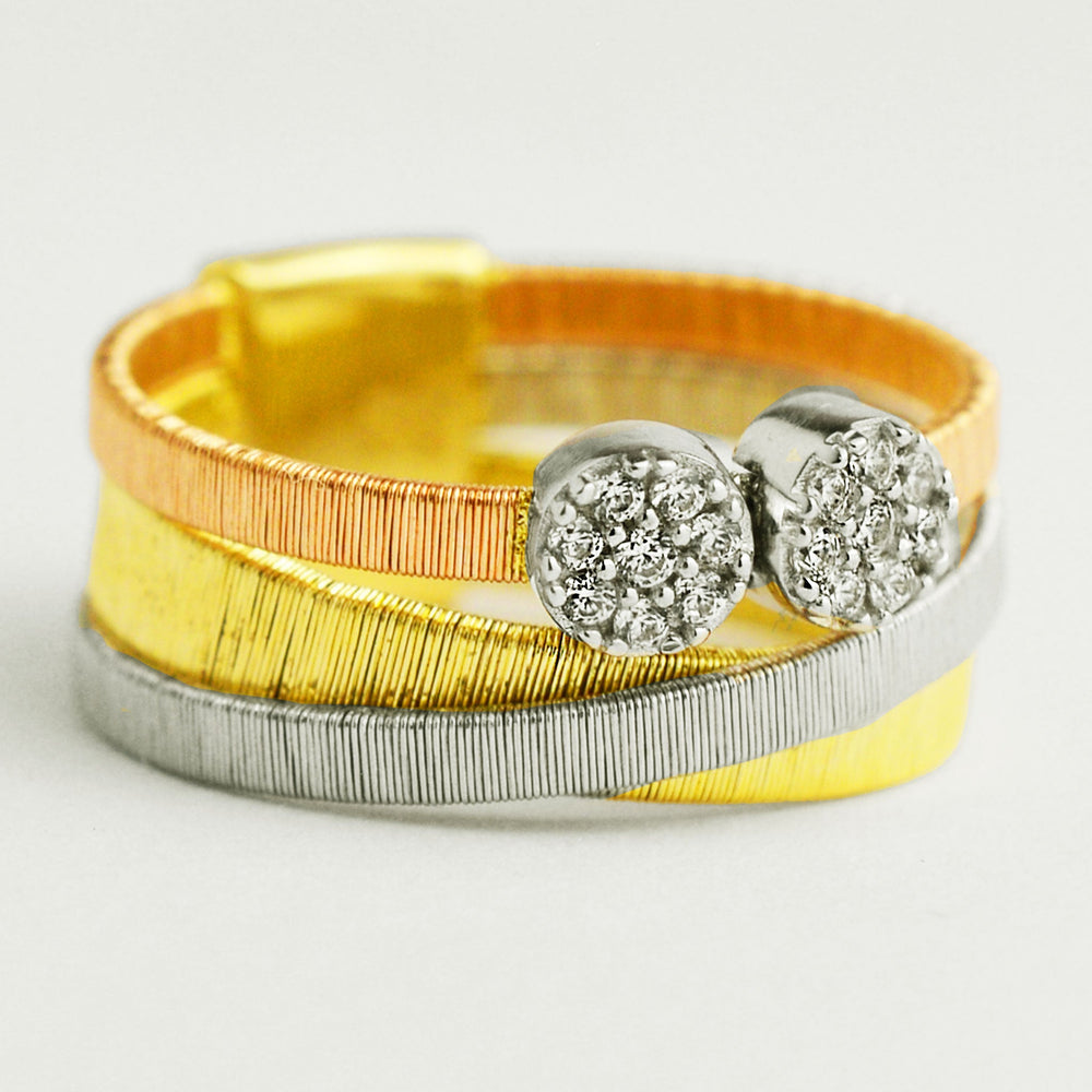 Дамски пръстен 14К бяло, жълто и розово злато