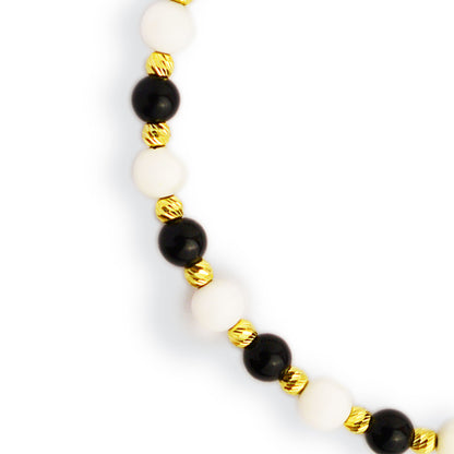 Gold thread with onyx and white crystal