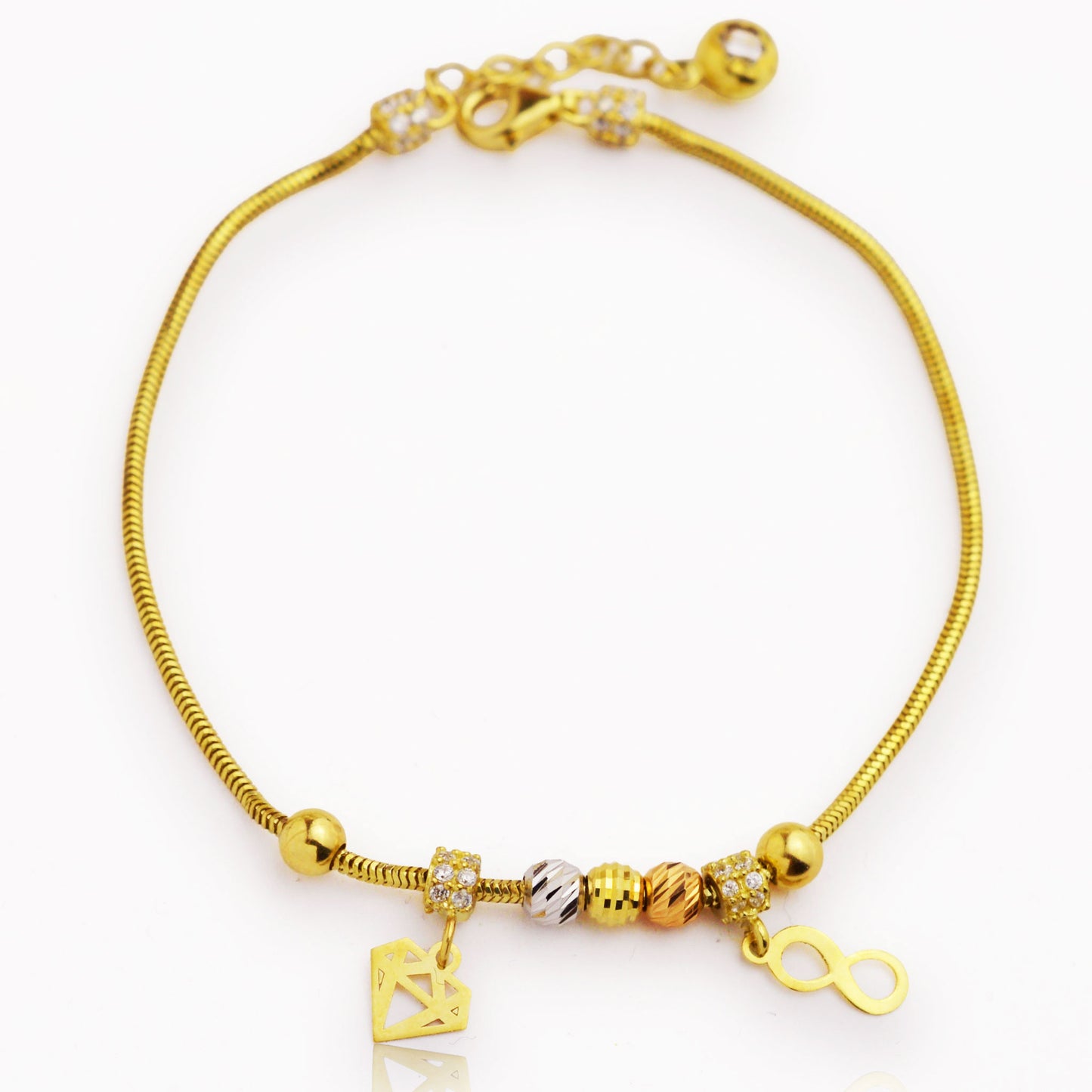 Златна гривна от бяло, жълто и розово злато