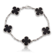 Дамска златна гривна 14К – детелина Clover, оникс, бяло злато, 19,5 см, 9.94 г