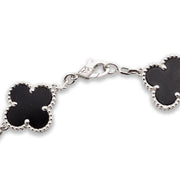 Дамска златна гривна 14К – детелина Clover, оникс, бяло злато, 19,5 см, 9.94 г