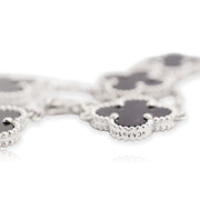 Дамска златна гривна 14К – детелина Clover, оникс, бяло злато, 19,5 см, 9.94 г