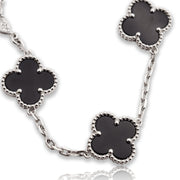 Дамска златна гривна 14К – детелина Clover, оникс, бяло злато, 19,5 см, 9.94 г